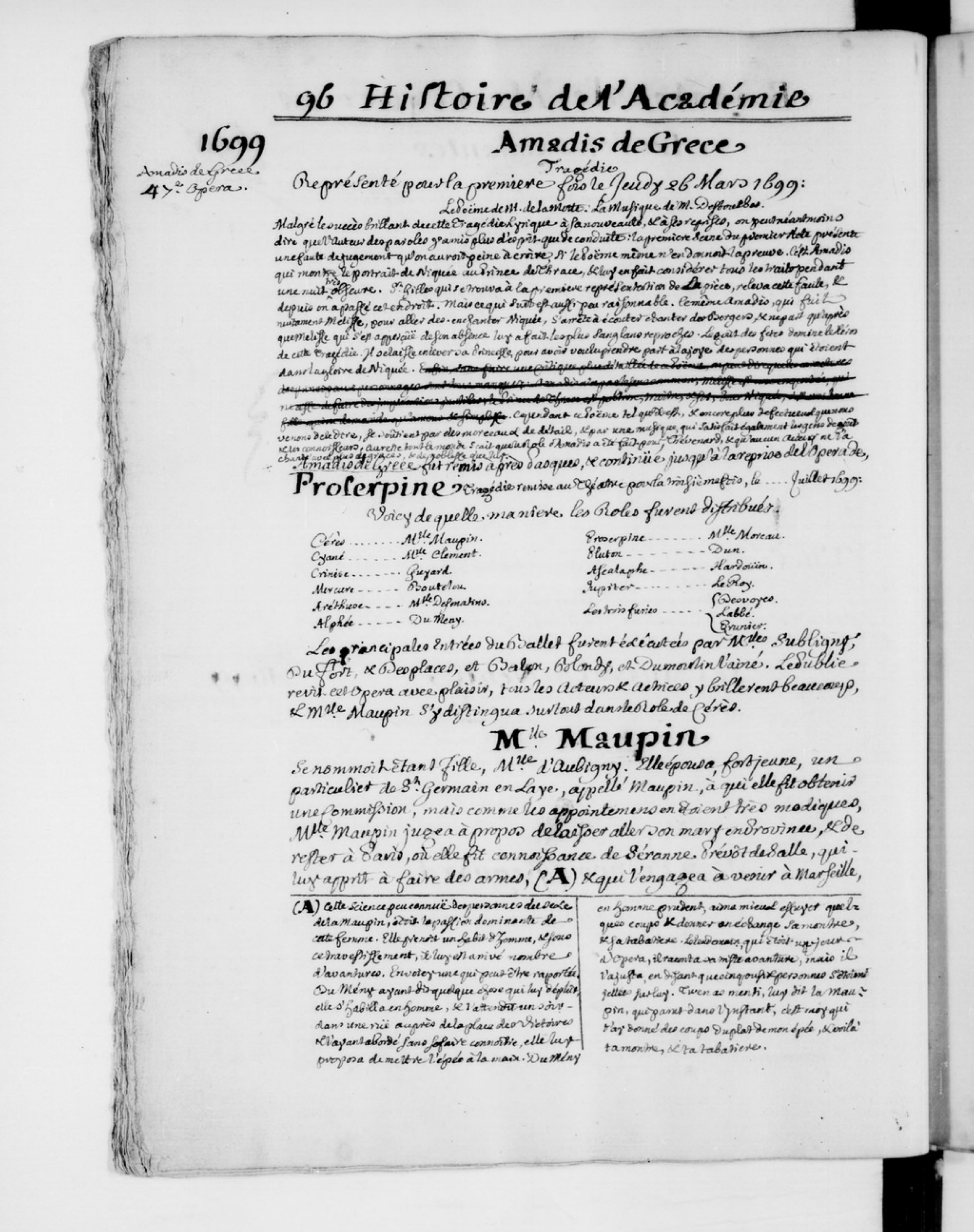&laquo; Histoire de l&rsquo;Acad&eacute;mie royale de musique &raquo; (1645-1741), par les fr&egrave;res PARFAICT.